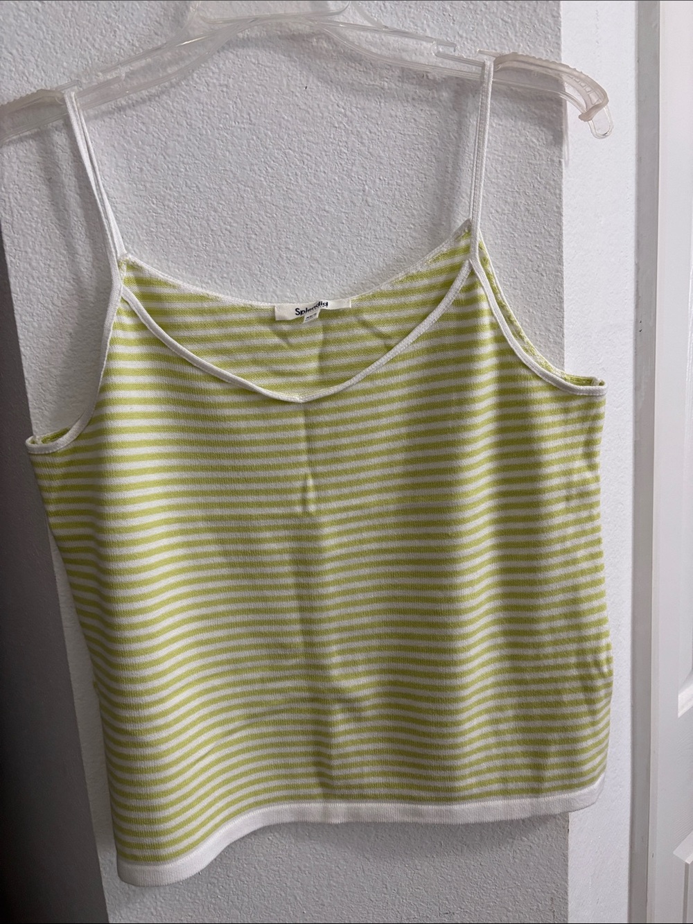 Splendid Lime Green and White Striped Spaghetti Strap Camisole